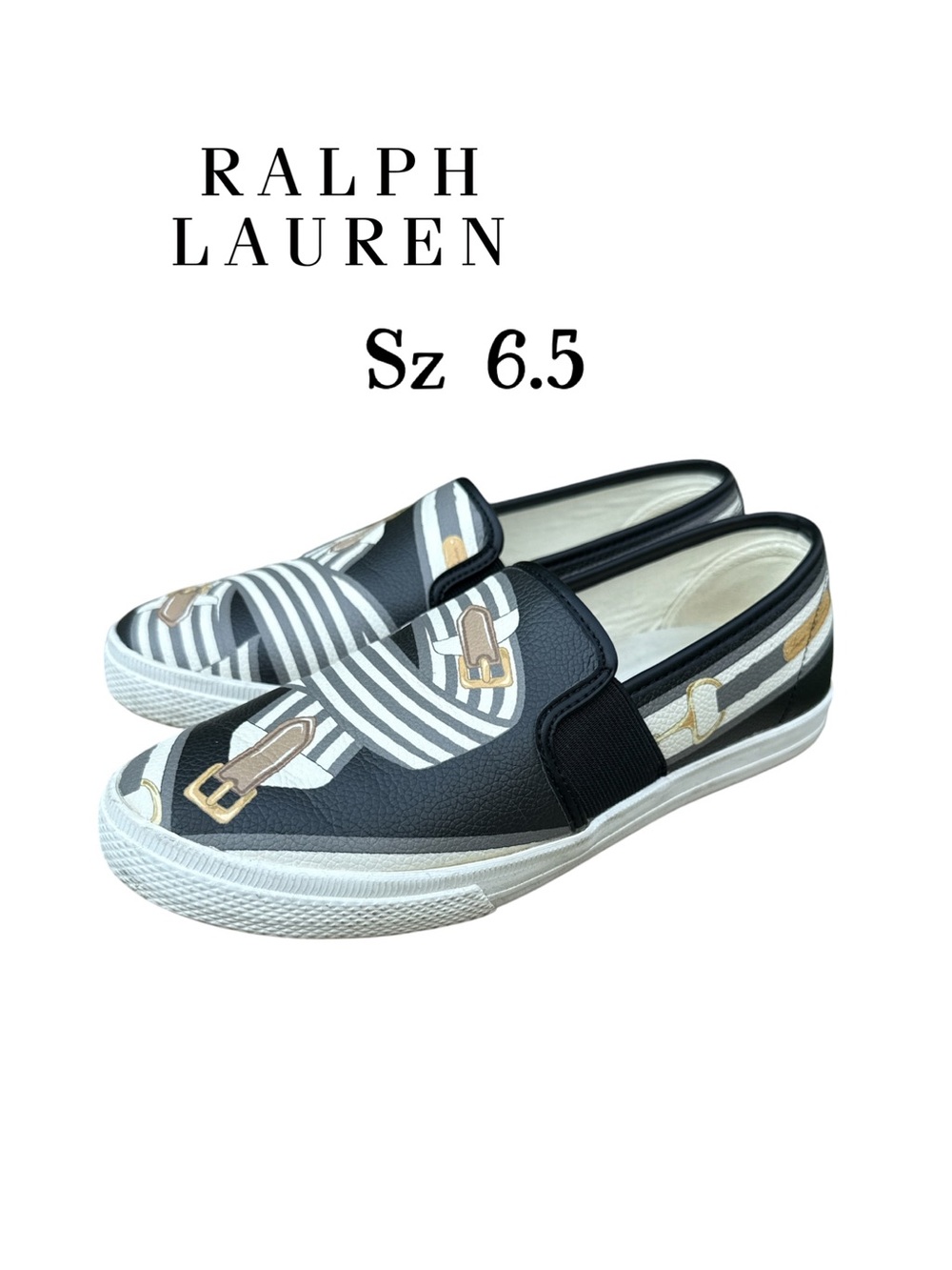 Lauren Ralph Lauren Jinny Equestrian Belt Print Slip-On Sneakers – Women's Size